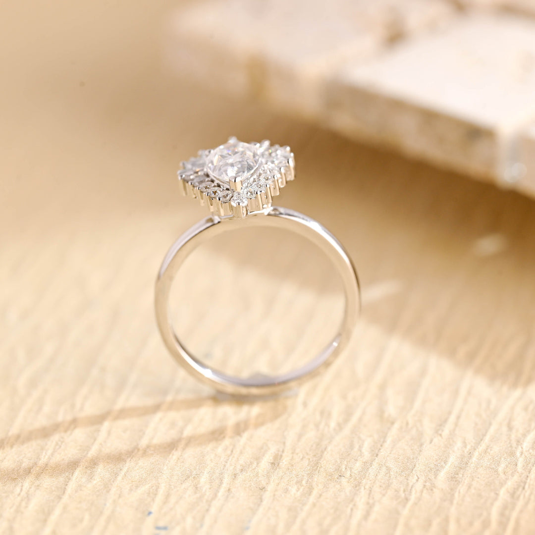 1.0ct-2.0ct Pear Cut Lab Grown Diamond Unique Cluster Engagement Ring