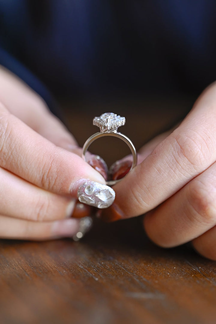 1.0ct-2.0ct Pear Cut Lab Grown Diamond Unique Cluster Engagement Ring