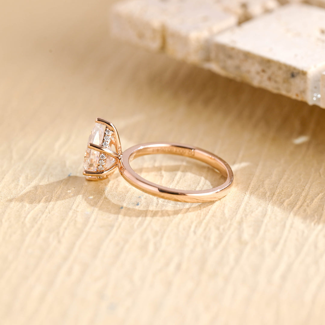2.0ct-3.0ct Pear Cut Lab Grown Hidden Halo Diamond Engagement Ring