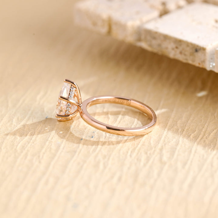 2.0ct-3.0ct Pear Cut Lab Grown Hidden Halo Diamond Engagement Ring