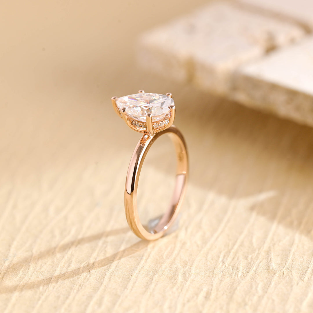 2.0ct-3.0ct Pear Cut Lab Grown Hidden Halo Diamond Engagement Ring