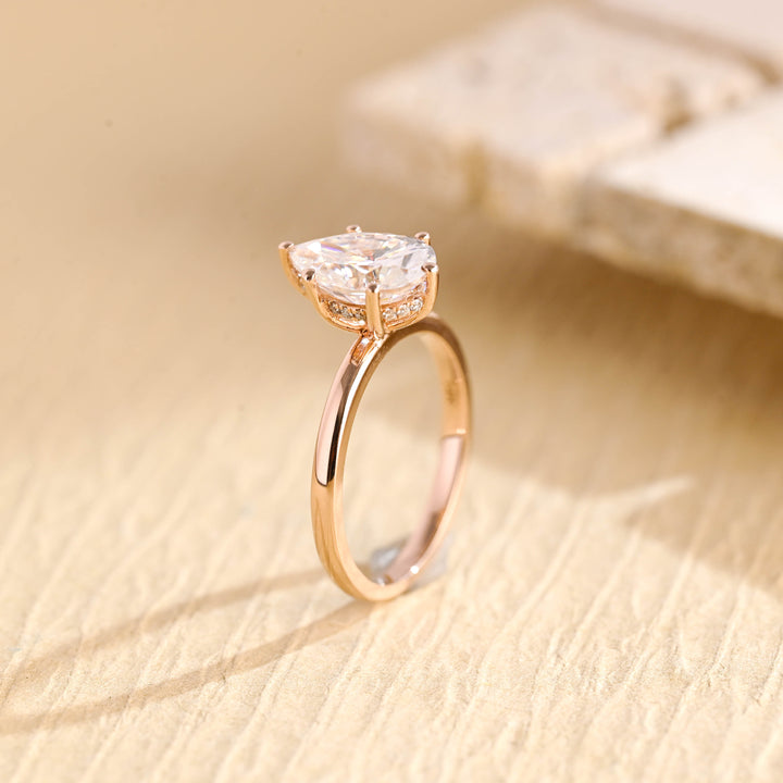 2.0ct-3.0ct Pear Cut Lab Grown Hidden Halo Diamond Engagement Ring