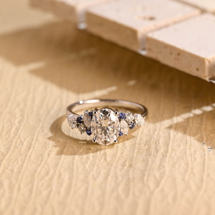 1.50ct-2.50ct Oval Cut Lab Grown Diamond Cluster Engagement Ring