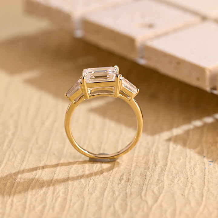 1.50ct-2.50ct East West Emerald Cut Lab Grown Diamond Three Stone Engagement Ring