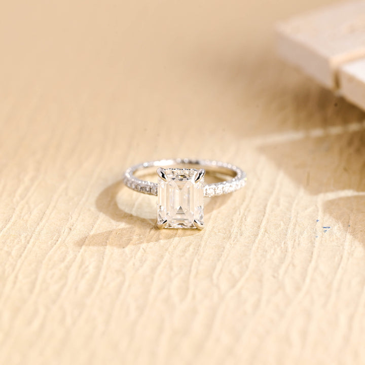 1.0ct-2.0ct Emerald Cut Lab Grown Diamond Micro Pave Engagement Ring