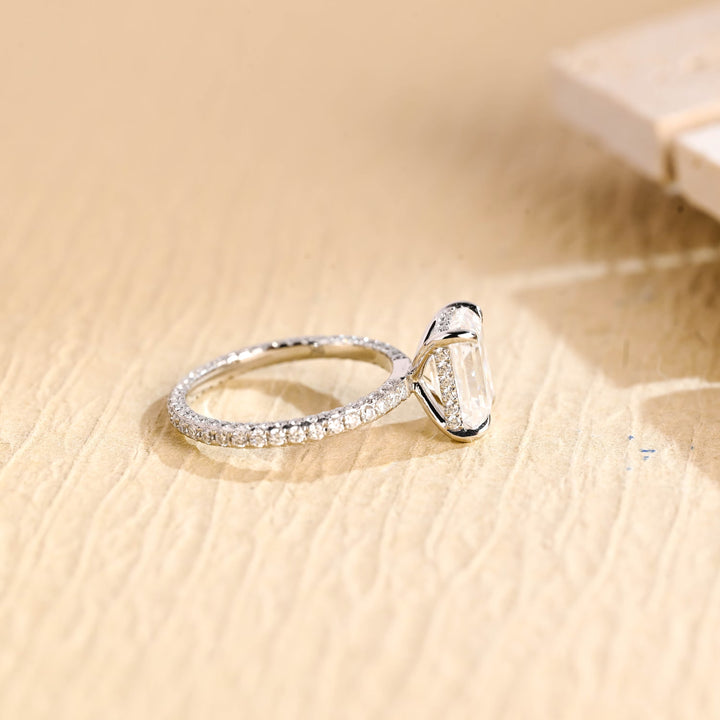 1.0ct-2.0ct Emerald Cut Lab Grown Diamond Micro Pave Engagement Ring