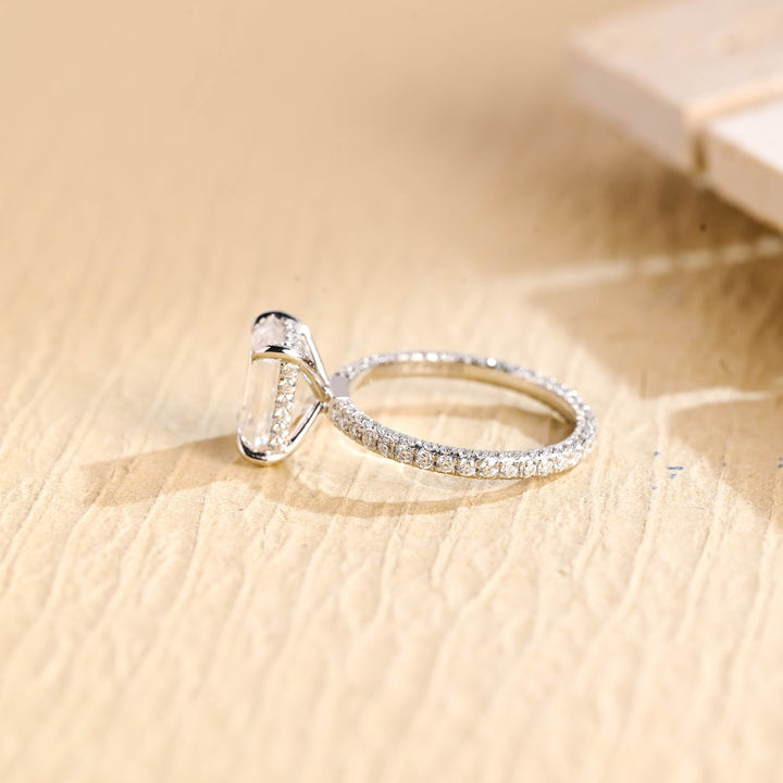 1.0ct-2.0ct Emerald Cut Lab Grown Diamond Micro Pave Engagement Ring