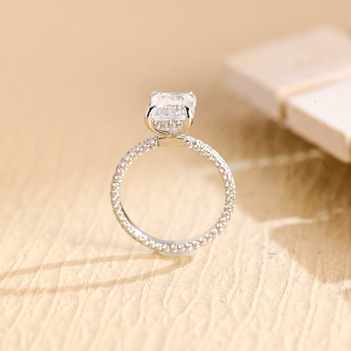 1.0ct-2.0ct Emerald Cut Lab Grown Diamond Micro Pave Engagement Ring
