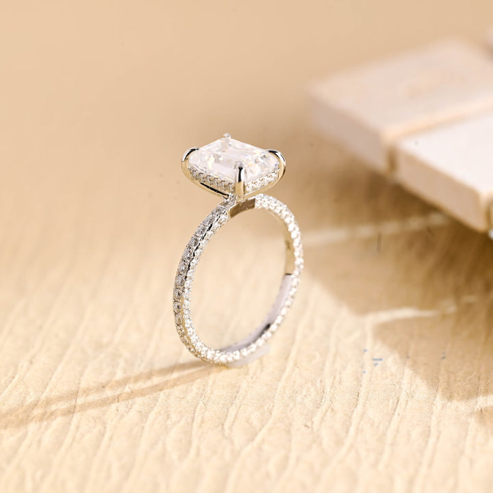1.0ct-2.0ct Emerald Cut Lab Grown Diamond Micro Pave Engagement Ring