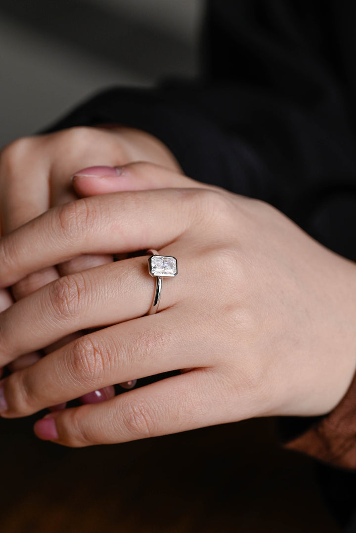 1.0ct-2.0ct Bezel Set Radiant Cut Lab Grown Diamond Engagement Ring