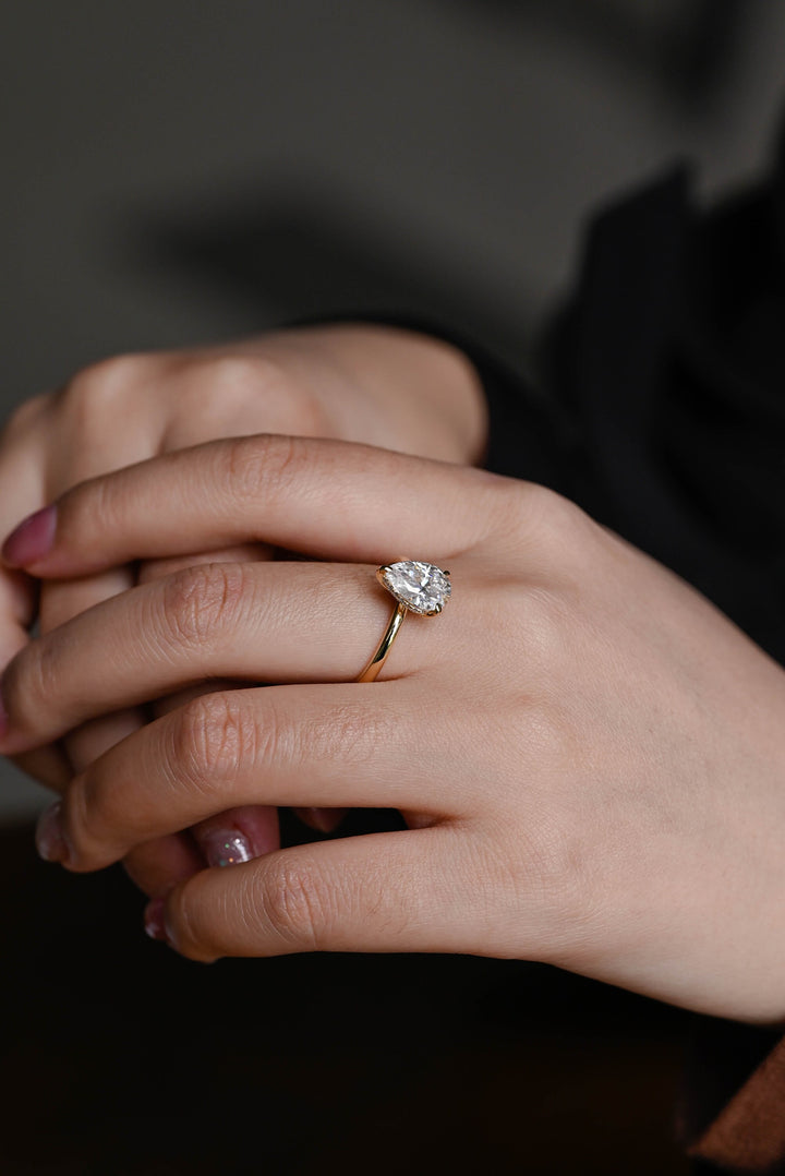 1.0ct-2.0ct Pear Cut Lab Grown Diamond Hidden Halo Engagement Ring