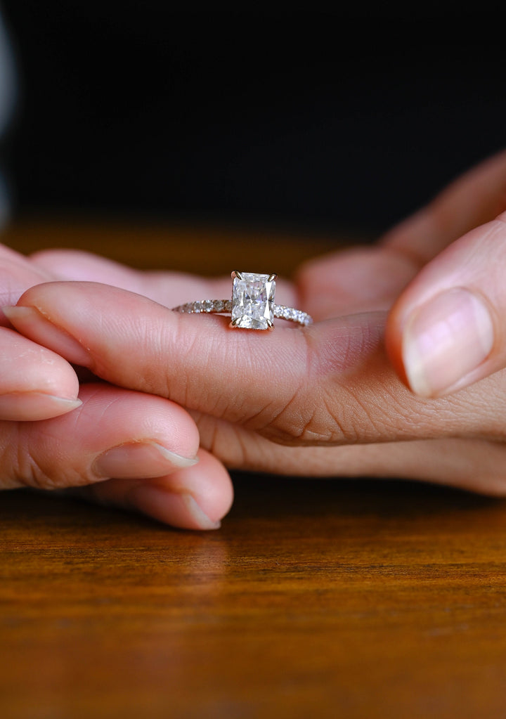 1.0ct-2.0ct Emerald Cut Lab Grown Diamond Hidden Halo Engagement Ring