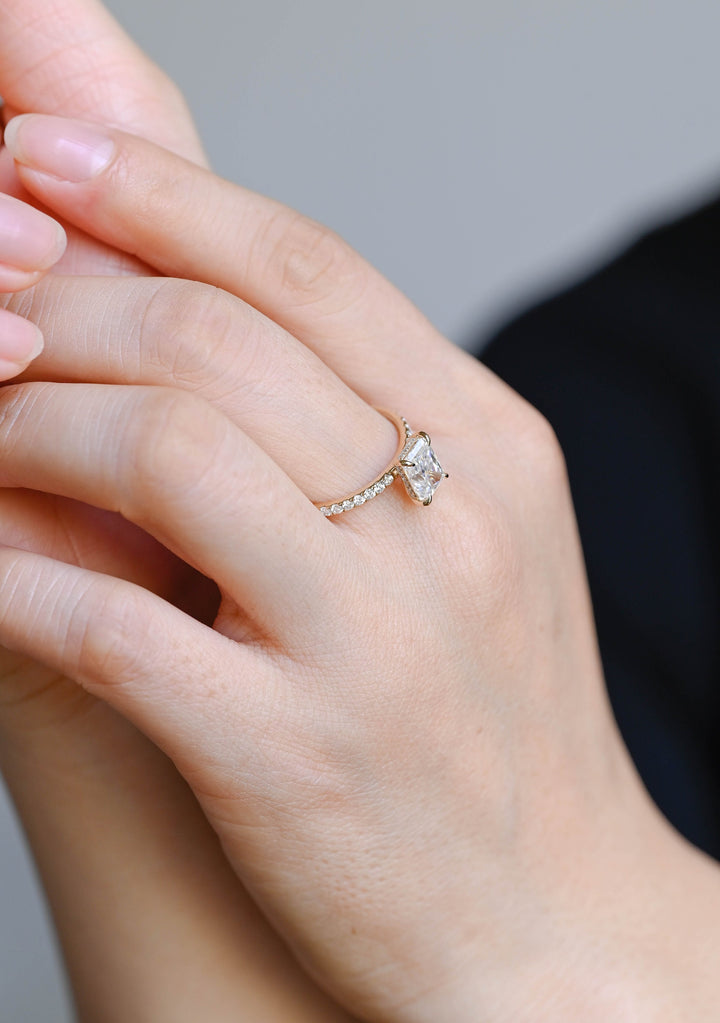 1.0ct-2.0ct Emerald Cut Lab Grown Diamond Hidden Halo Engagement Ring