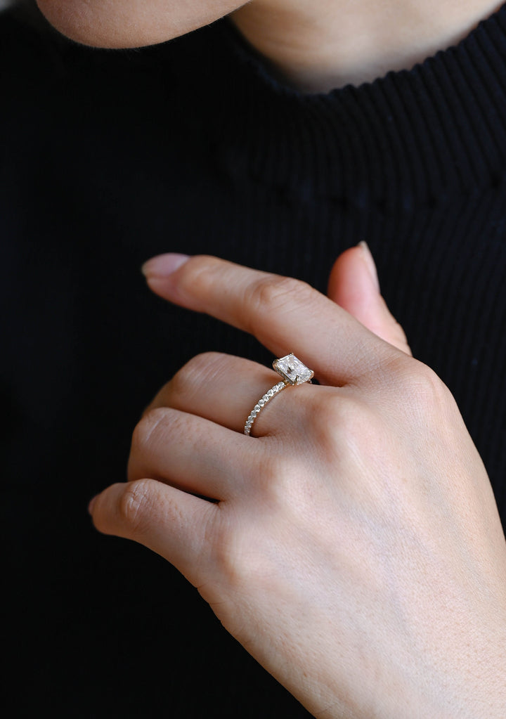 1.0ct-2.0ct Emerald Cut Lab Grown Diamond Hidden Halo Engagement Ring