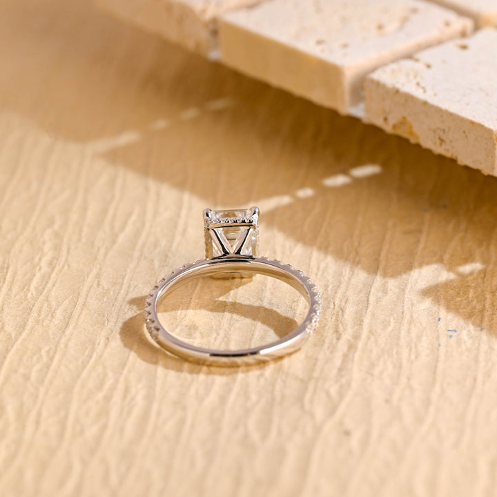 1.0ct-2.0ct Emerald Cut Lab Grown Diamond Hidden Halo Engagement Ring