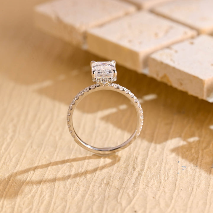 1.0ct-2.0ct Emerald Cut Lab Grown Diamond Hidden Halo Engagement Ring