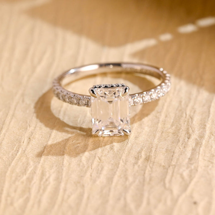 1.0ct-2.0ct Emerald Cut Lab Grown Diamond Hidden Halo Engagement Ring