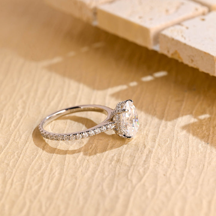 1.50ct-2.50ct Oval Cut Lab Grown Diamond Hidden Halo Engagement Ring