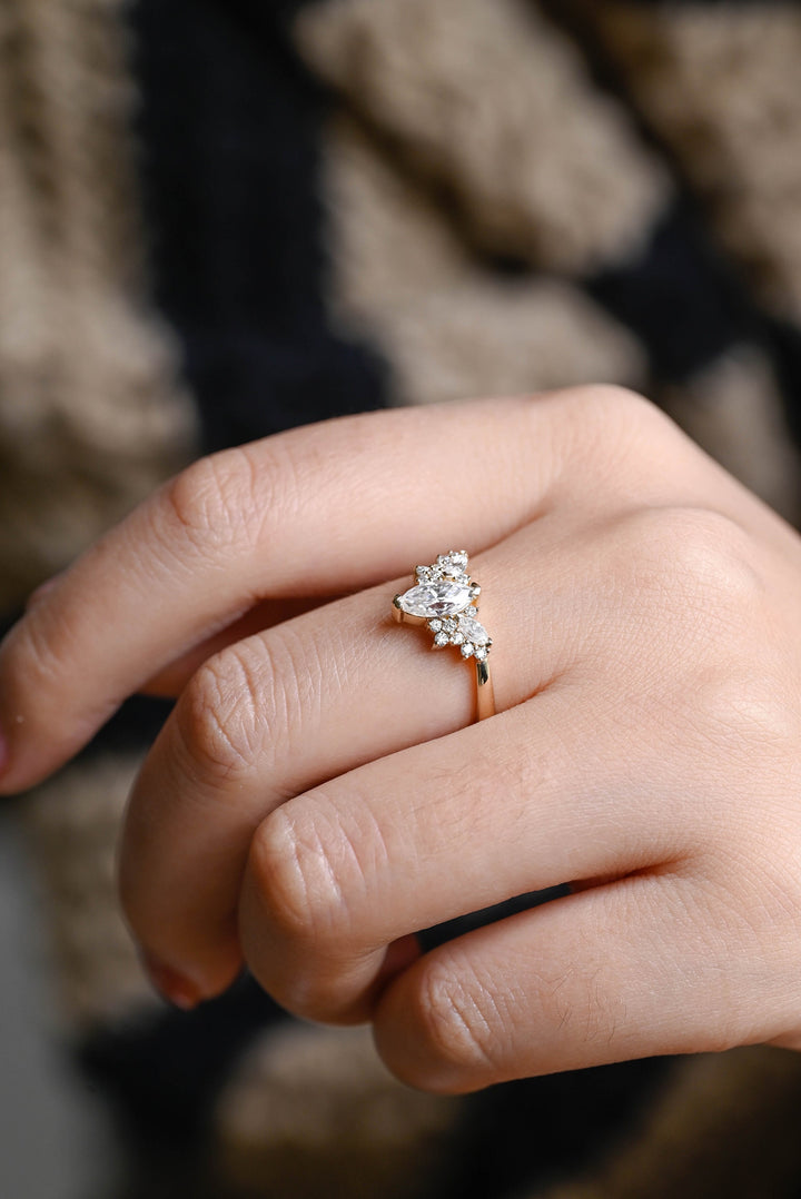 1.0ct-2.0ct Marquise Cut Lab Grown Diamond Cluster Engagement Ring