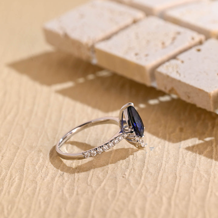1.0ct-2.0ct Sapphire Pear Cut Lab Grown Diamond Cluster Engagement Ring