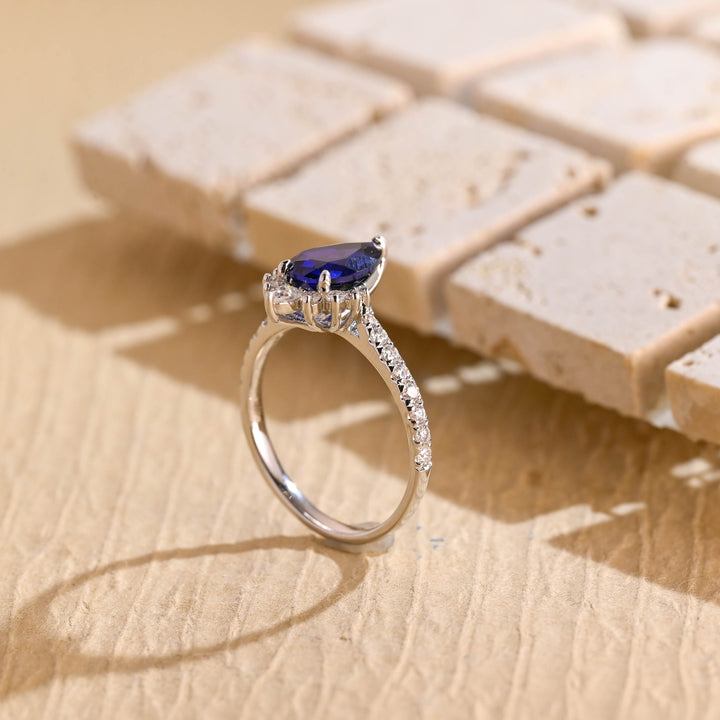 1.0ct-2.0ct Sapphire Pear Cut Lab Grown Diamond Cluster Engagement Ring