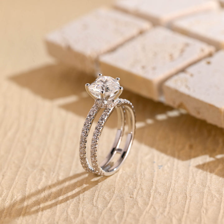 1.0ct-2.0ct Heart Cut Lab Grown Diamond Double Pave Engagement Ring