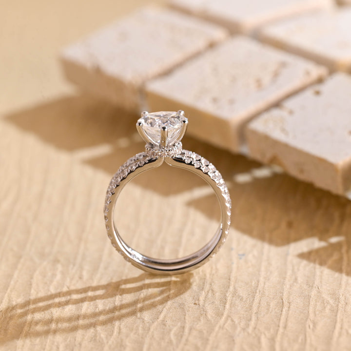 1.0ct-2.0ct Heart Cut Lab Grown Diamond Double Pave Engagement Ring