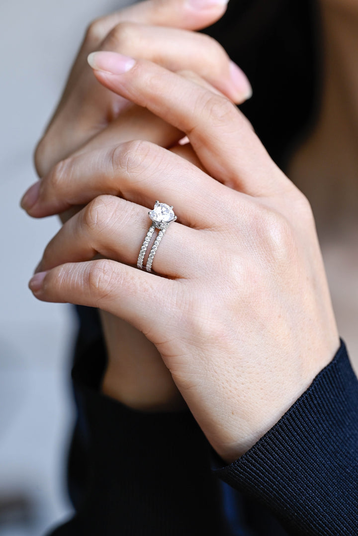 1.0ct-2.0ct Heart Cut Lab Grown Diamond Double Pave Engagement Ring