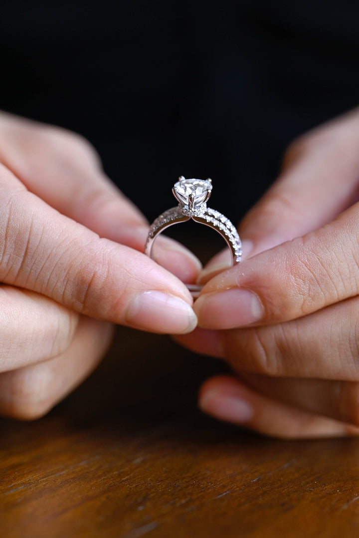 1.0ct-2.0ct Heart Cut Lab Grown Diamond Double Pave Engagement Ring