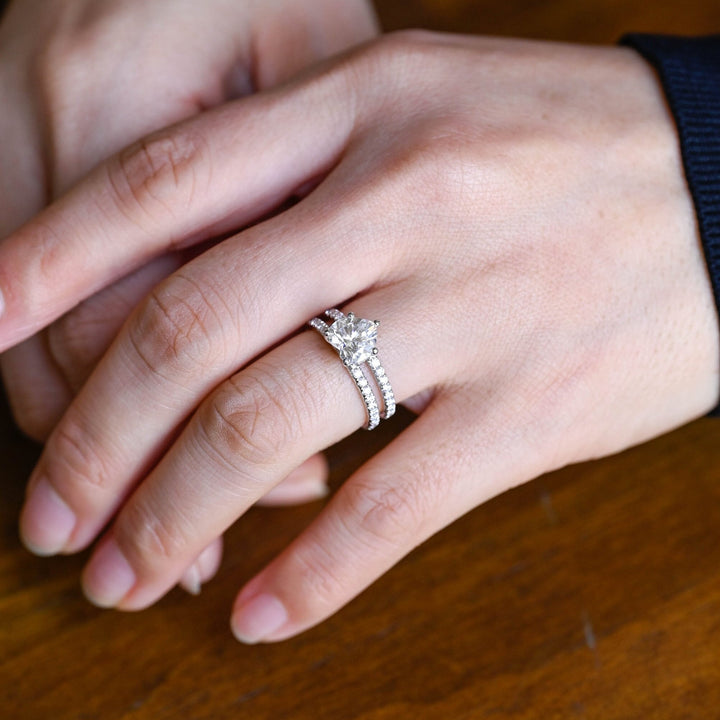 1.0ct-2.0ct Heart Cut Lab Grown Diamond Double Pave Engagement Ring