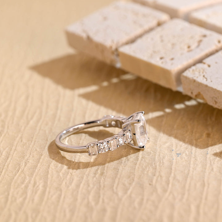 1.0ct-2.0ct Emerald Cut Lab Grown Diamond Unique Pave Engagement Ring