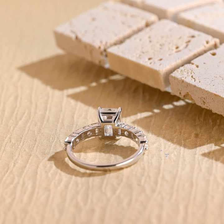 1.0ct-2.0ct Emerald Cut Lab Grown Diamond Unique Pave Engagement Ring