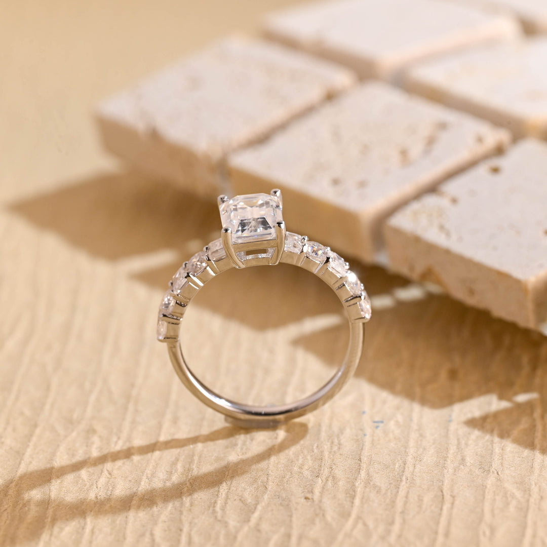 1.0ct-2.0ct Emerald Cut Lab Grown Diamond Unique Pave Engagement Ring