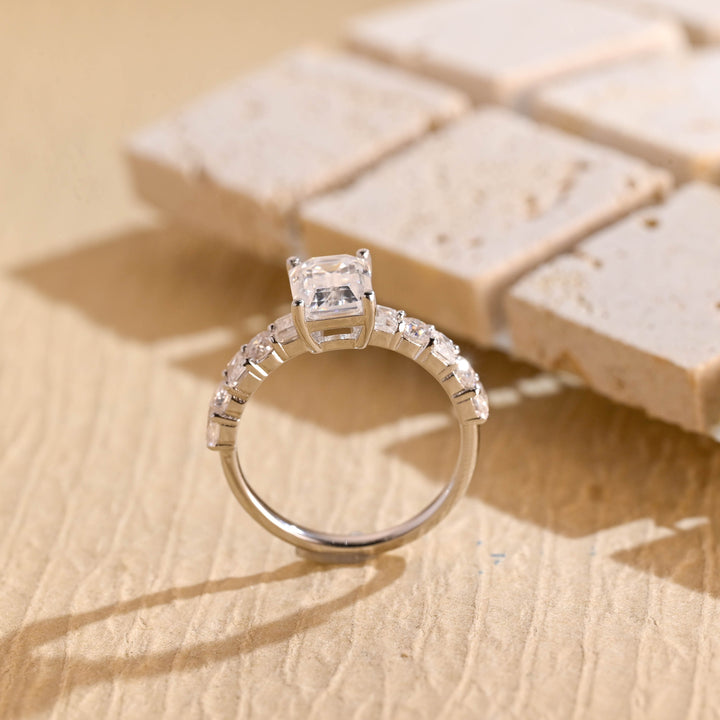 1.0ct-2.0ct Emerald Cut Lab Grown Diamond Unique Pave Engagement Ring