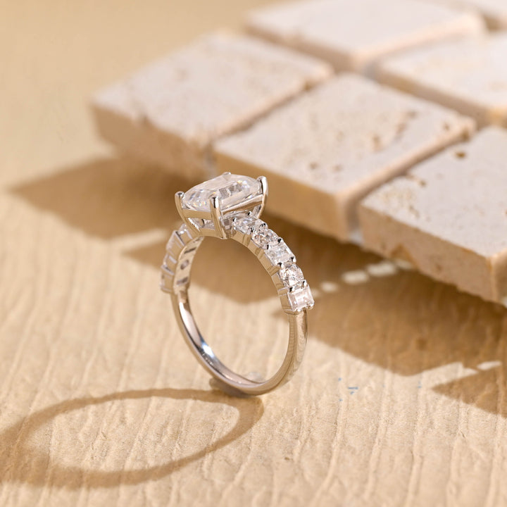 1.0ct-2.0ct Emerald Cut Lab Grown Diamond Unique Pave Engagement Ring