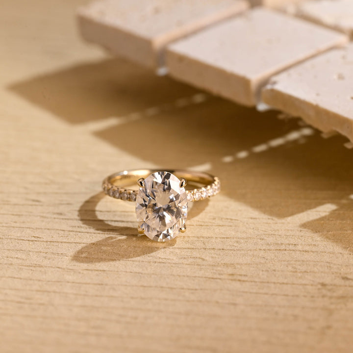 2.50ct-3.50ct Oval Cut Lab Grown Diamond Pave Engagement Ring