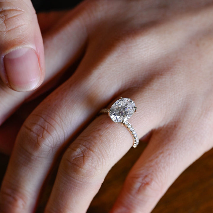 2.50ct-3.50ct Oval Cut Lab Grown Diamond Pave Engagement Ring