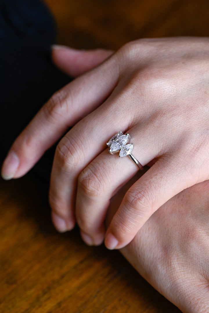 1.50ct-2.50ct Marquise Cut Lab Grown Diamond Three Stone Engagement Ring
