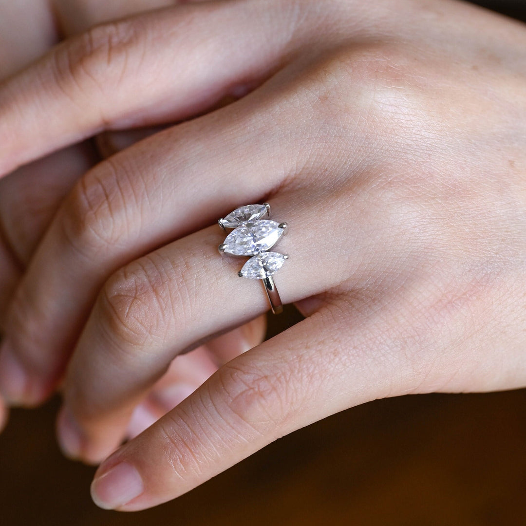 1.50ct-2.50ct Marquise Cut Lab Grown Diamond Three Stone Engagement Ring