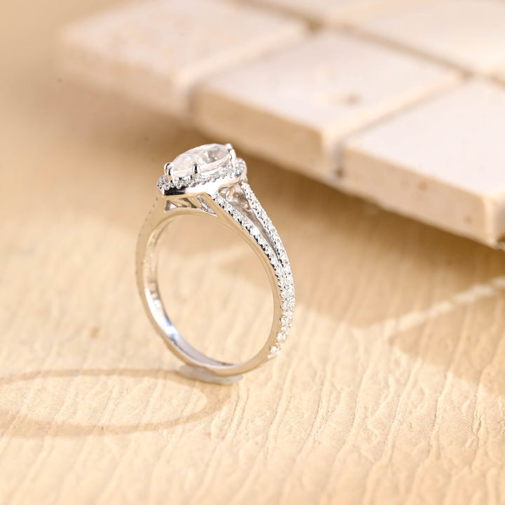 1.0ct-2.0ct Marquise Cut Lab Grown Halo Diamond Split Shank Engagement Ring