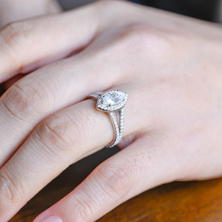 1.0ct-2.0ct Marquise Cut Lab Grown Halo Diamond Split Shank Engagement Ring