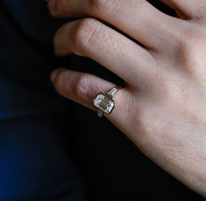 2.0ct-3.0ct Emerald Cut Lab Grown Diamond Three Stone Engagement Ring