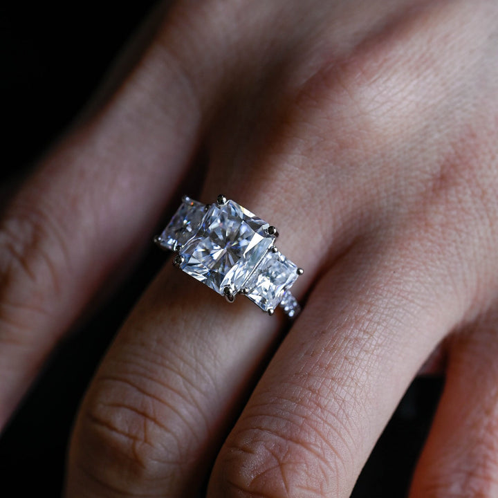 1.50ct-2.50ct Radiant Cut Lab Grown Diamond Three Stone Engagement Ring