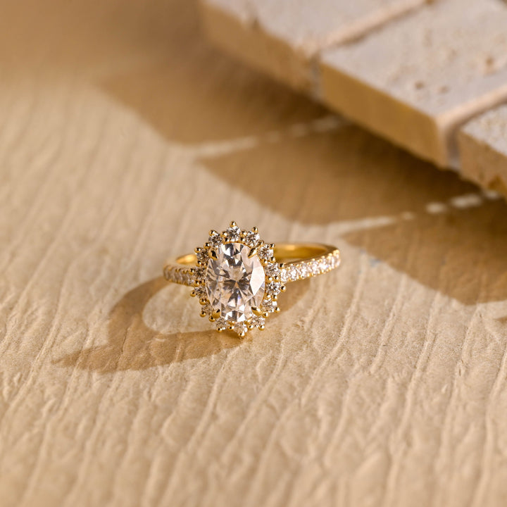 1.50ct-2.50ct Oval Cut Lab Grown Diamond Floral Halo Engagement Ring