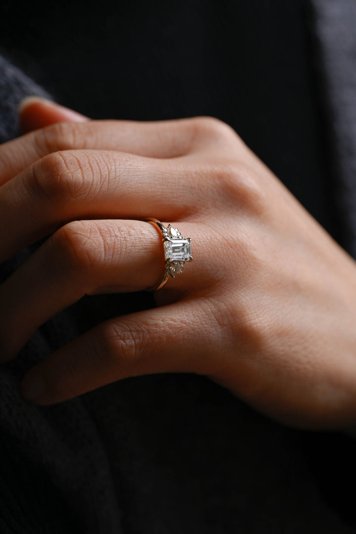 1.0ct-2.0ct Emerald Cut Lab Grown Diamond Cluster Engagement Ring