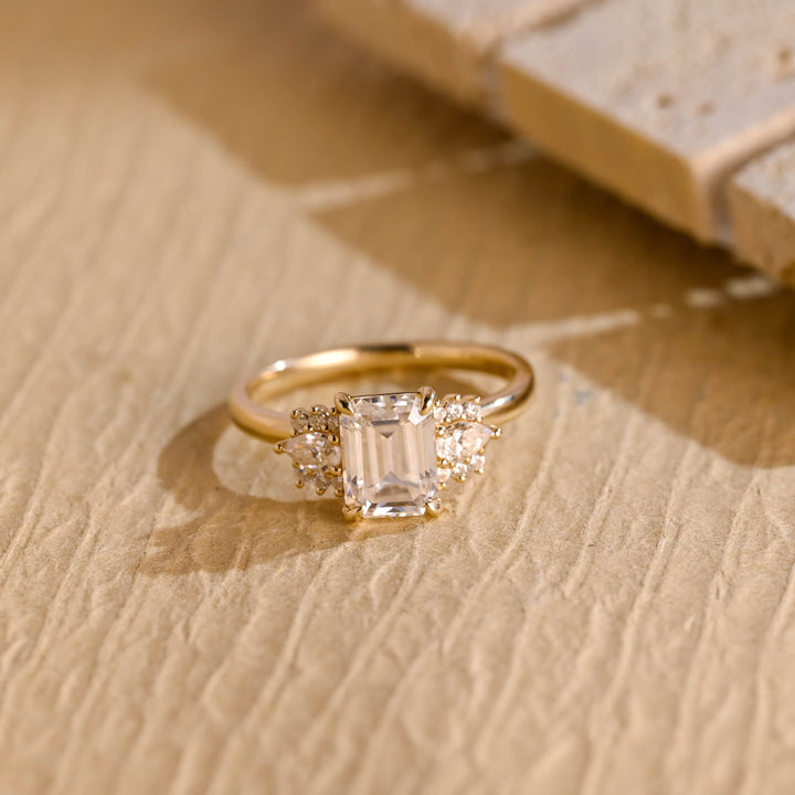 1.0ct-2.0ct Emerald Cut Lab Grown Diamond Cluster Engagement Ring