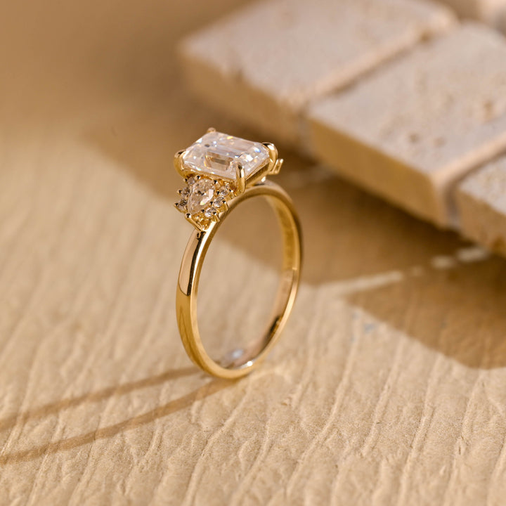 1.0ct-2.0ct Emerald Cut Lab Grown Diamond Cluster Engagement Ring