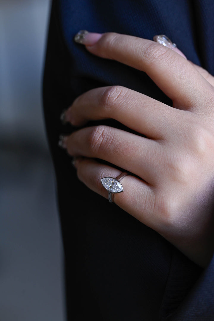 2.0ct-3.0ct Bezel Set Marquise Cut Lab Grown Diamond Engagement Ring
