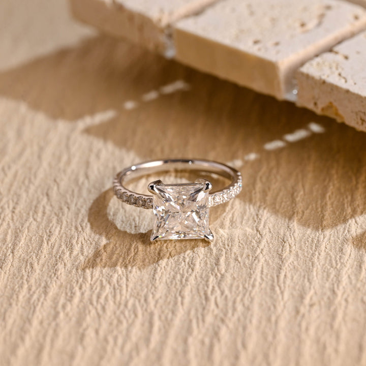 2.0ct-3.0ct Princess Cut Lab Grown Diamond Pave Engagement Ring