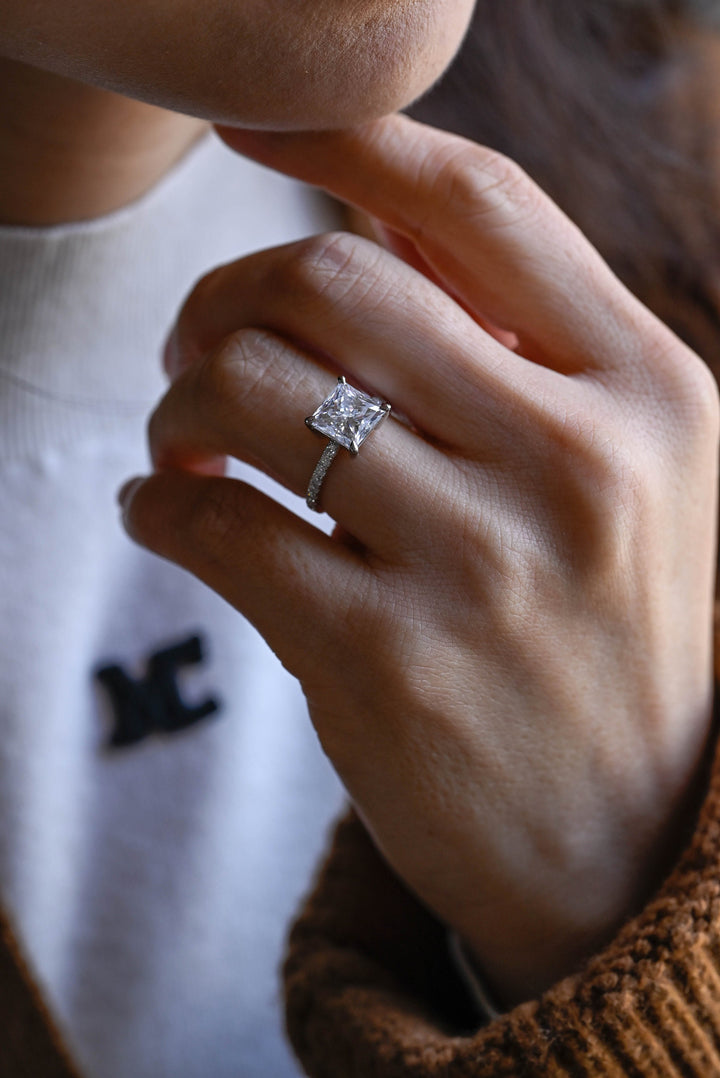 2.0ct-3.0ct Princess Cut Lab Grown Diamond Pave Engagement Ring